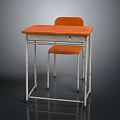 Classic Student Desk And Chair With Orange Top And Metal Frame