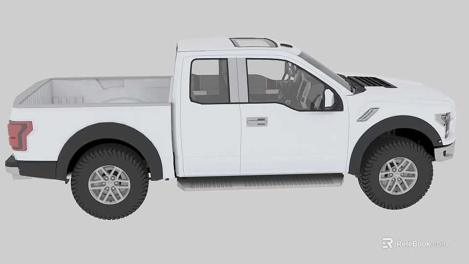 White Stylish Pickup Truck With Double Cab Off Road Tires And Cargo Bed 3d model 