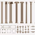 Roman Columns With Various Architectural Designs And Ornamental Decorative Elements 3d model