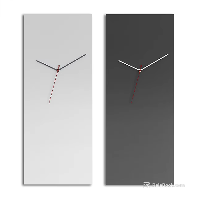 Minimalist Wall Clocks with Light and Dark Gray Backgrounds and Black Red Hands 3d model 
