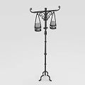 Black Metal Decorative Furniture Stand With Hanging Lanterns And Ornate Design