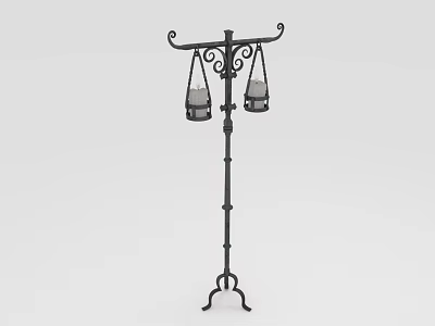 Black Metal Decorative Furniture Stand With Hanging Lanterns And Ornate Design 3d model