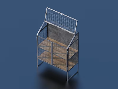 Modern Metal Display Cabinet Shelf With Mesh Door And Wooden Layers 3d model