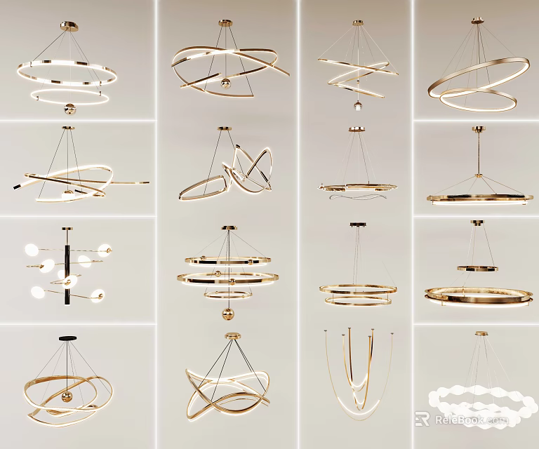 Elegant Modern Chandeliers Featuring Various Circular Spiral And Multi Layered Designs 3d model
