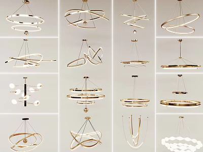 Elegant Modern Chandeliers Featuring Various Circular Spiral And Multi Layered Designs 3d model
