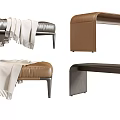 Stylish Modern Leather Sofa Bench In Brown And Gray With Soft Throw Blanket 3d model