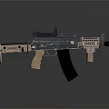 Tactical Assault Rifle Black And Tan Color With Scope Magazine And Ergonomic Grip Design