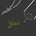 Three Military Fighter Jets With Different Camouflage Paint Flying With White Contrails