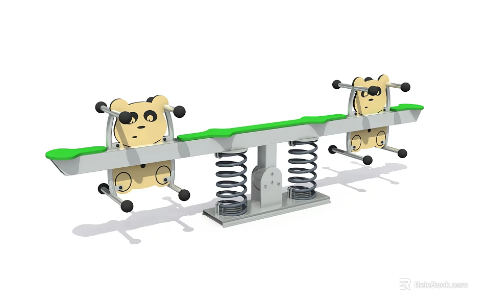 Children's Seesaw With Panda Head Design Green Seat Board And Spring Support 3d model 