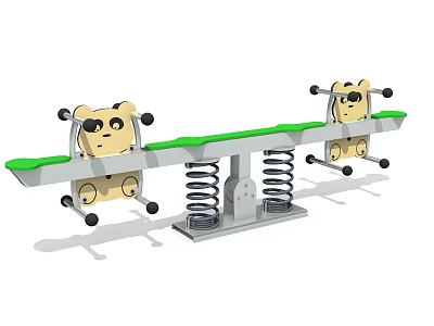 Children's Seesaw With Panda Head Design Green Seat Board And Spring Support 3d model