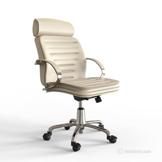Modern Leather Office Chair With High Back Metal Armrests Five-Pointed Base And Wheels 3d model 