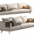 Modern Three Seater Fabric Sofa With Light Beige Throw Pillows And Decorative Blanket