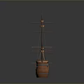 Wooden Ship Model With Two Masts Detailed Hull And Blue Accents