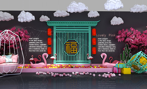 New Chinese-style Meichen Wanghong Store Restaurant Flamingo Balloon Bubble Bar Photo Area Fire Bar Milk Tea Shop Cafe Beauty 3d model