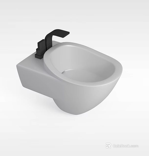 Sleek Modern White Bathtub Featuring Wall Mounted Black Faucet And Clean Lines 3d model 