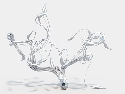 Abstract Silver Art Installation With Flowing Metallic Lines And Modern Design 3d model