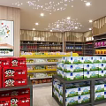 Neatly Arranged Supermarket Interior With Shelves Of Fresh Fruits Vegetables Beverages And Snacks
