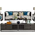 Elegant Modern Sofa and Coffee Table Set With Decorative Pillows Side Tables and Table Lamps 3d model