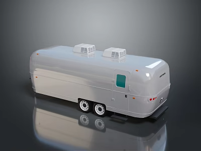 Sleek Modern Silver Trailer With Dual Roof Vents Green Side Window And Reflective Surface 3d model