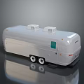 Sleek Modern Silver Trailer With Dual Roof Vents Green Side Window And Reflective Surface