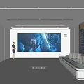 Modern Exhibition Hall With Large Dynamic Screen Model Display And Information Charts 3d model