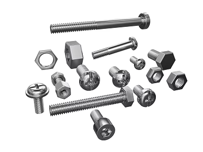 Hardware Tools Collection With Various Types of Bolts Hex Nuts And Fasteners 3d model