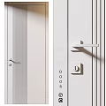 Modern White Swing Door With Vertical Stripe Design And Black Handle Lock 3d model