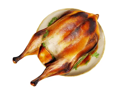 Golden Brown Crispy Roast Duck Served On White Plate With Fresh Herbs 3d model