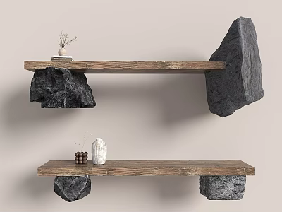 Wooden Stools With Black Stone Supports And Decorative Items On Top 3d model