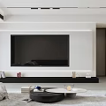 Modern Living Dining Room Interior With Black Sofa White Rug Floor Lamp And Abstract Painting