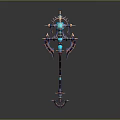 3D Rendered Fantasy Staff With Blue Gemstones Metallic Structure And Decorative Spikes