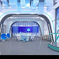 Futuristic Interior Design With Round Table Blue Lighting And Tech Inspired Chairs 3d model