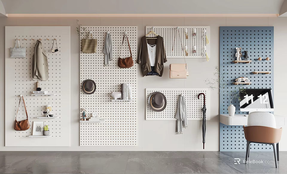 Pegboard Wall Decor Organizes Accessories In Entryway 3d model