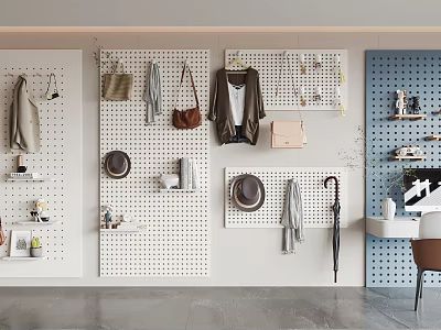 Pegboard Wall Decor Organizes Accessories In Entryway 3d model