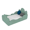 Cloud Shaped Light Green Children's Bed With Blue And Gray Pillows 3d model