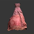 Man Modeling Elegant Pink Long Dress With Layered Skirt And Ruffled Details