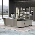 Elegant Modern Office Desk Design With Marble Top And Open Shelves Workspace
