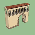 Classical Entrance Gate With Arched Design Beige Exterior Stone Base And Upper Arched Windows