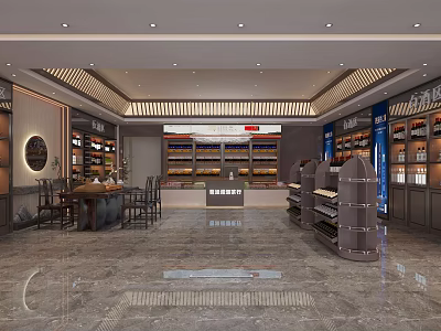 Spacious Tobacco and Liquor Store Interior with Shelves Displaying Liquor Products and Tobacco Items 3d model