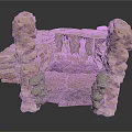 Natural Rock Garden Scene Structure With Water Basin Green Plants And Moss
