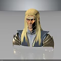 Elven Warrior Character With Golden Long Hair Blue Gold Armor Decorative Shoulders And Forehead Accessory