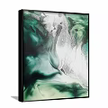 Green Silver and White Abstract Painting with Fluid Swirl Patterns Modern Wall Art