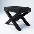 Upholstered Sofa Stools With Crossed X Shaped Legs In Gray Black And Brown