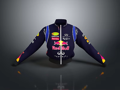 Navy Blue Jacket With Multiple Brand Logos And Zipper Design For Daily Use 3d model