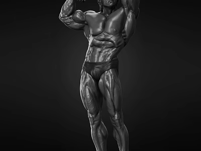 Muscular Man Flexing Muscles Showcasing Well Defined Physique Against Black Background 3d model