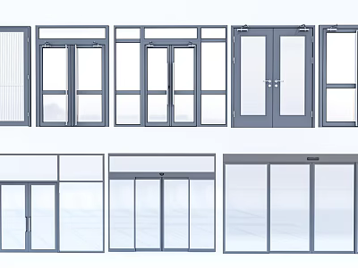 Various Styles of Modern Doors and Windows with Glass Panels and Aluminum Frames 3d model