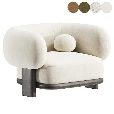 Modern Beige Velvet Single Seater Sofa With Round Armrests And Decorative Ball 3d model