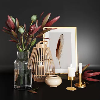 Desktop Ornaments Dining Table Ornaments Green Plant Vase Floor Atmosphere Lamp Candle Lamp 3d model