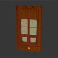 Vertical Wooden Cabinet With Glass Panel Doors Rectangular Design And Decorative Knob 3d model