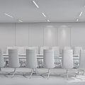 Modern Conference Room Interior Design With Long Wooden Table Gray Chairs And Whiteboards